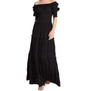 BB Dakota Black Off-Shoulder Tiered Maxi Dress